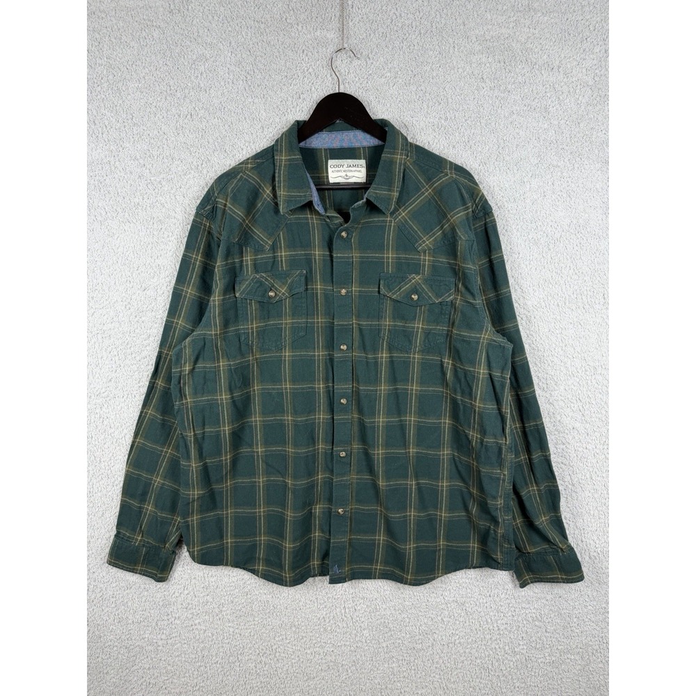 Cody James Pearl Snap Flannel Shirt‎ Men's 2XL Green Plaid Western Cowboy
